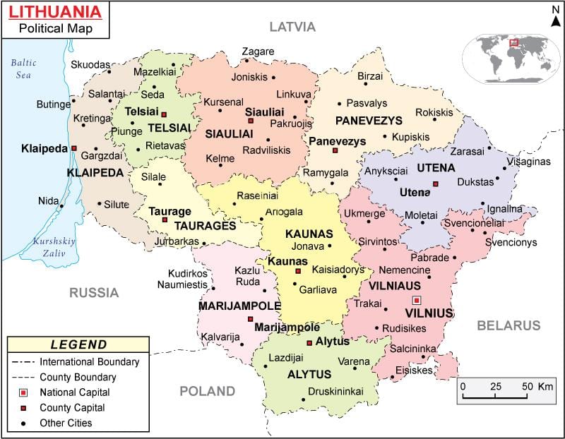 Mapi Litvanije politički