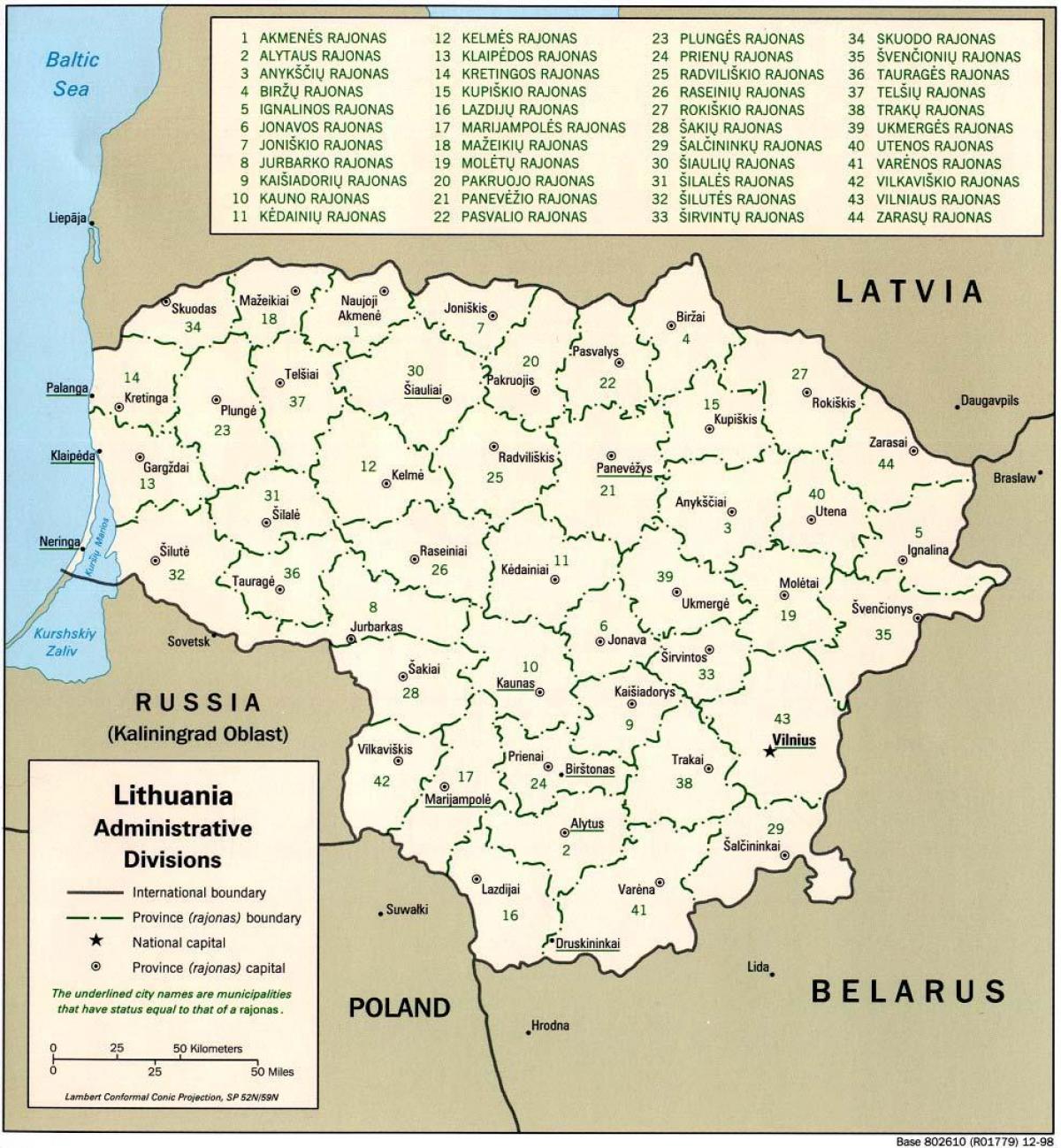Mapa mapu Litvanije sa gradovima